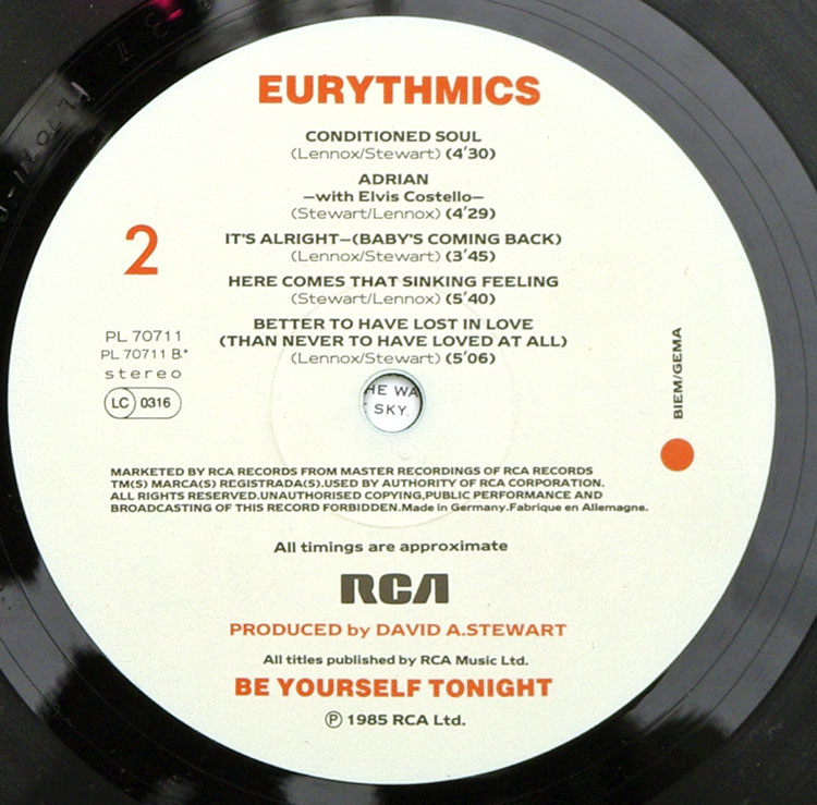  Eurythmics Be Yourself Tonight в продаже