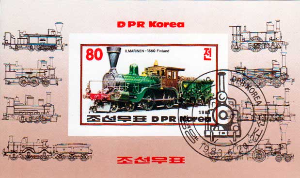  КНДР 1983 паровоз Ilmarinen (1860). Почтовый блок в продаже