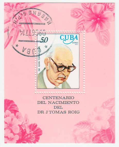  Куба. 100-летие со дня рождения доктора Хуана Роига, 1977. Почтовый блок в продаже