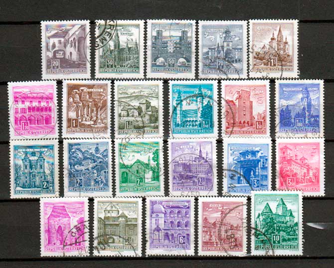  Австрия. 24 марки Архитектурные памятники. 1957 Набор марок в продаже